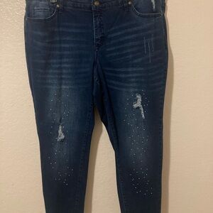 Woman Within Navy Distressed Skinny Jeans